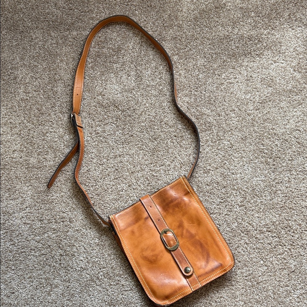 Patricia Nash Tan Leather Crossbody with Logo Patch